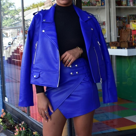 Blank NYC Jackets & Blazers - BlankNYC Blue My Mind Vegan Leather Moto Jackt NWT